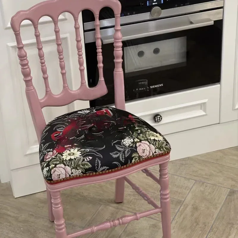 French retro solid wood, pink home design, high-end, high-value, American bedroom dressing chair