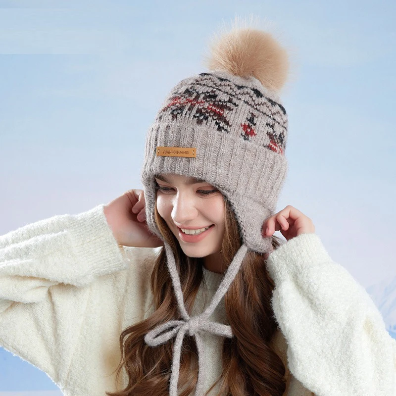 

Winter outdoor cold protection hat, warm ear cover, headband hat, large-brimmed knitted woolen hat