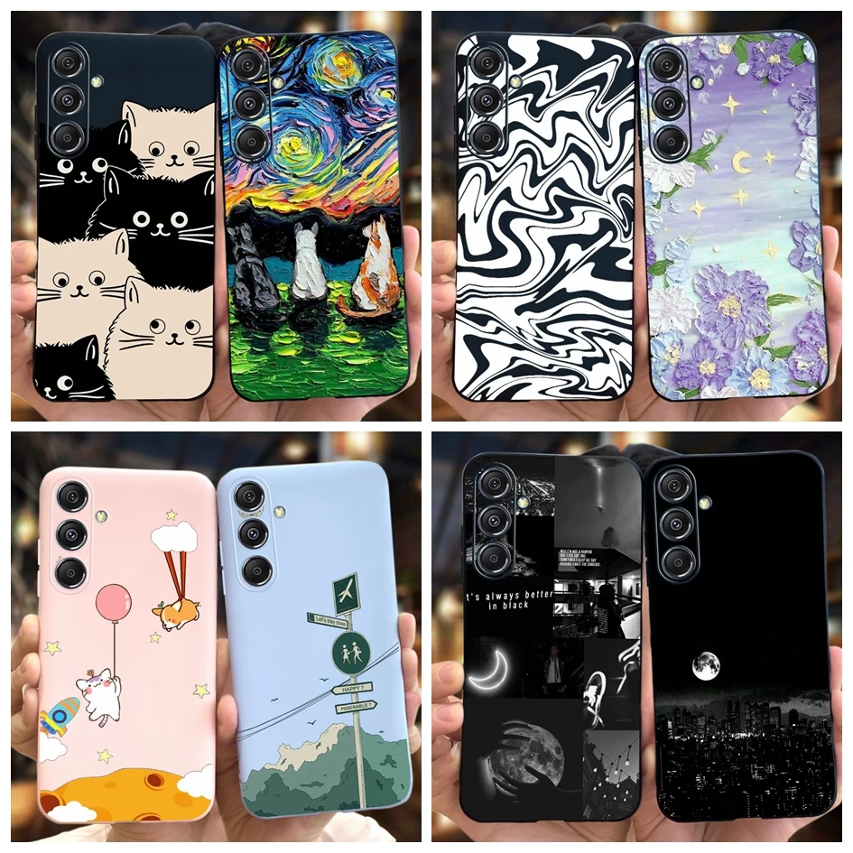 For Samsung Galaxy M34 5G Case SM-M346B Phone Cover Cute Cat Head Flower Matte Back Cover For Samsung M14 M54 5G SM-M546B Fundas