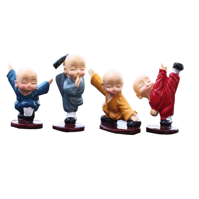 Creative Chinese Gongfu Little Monk Shaolin MiniaturesToys Gifts 4pcs Set Temple Souvenirs Car Decor