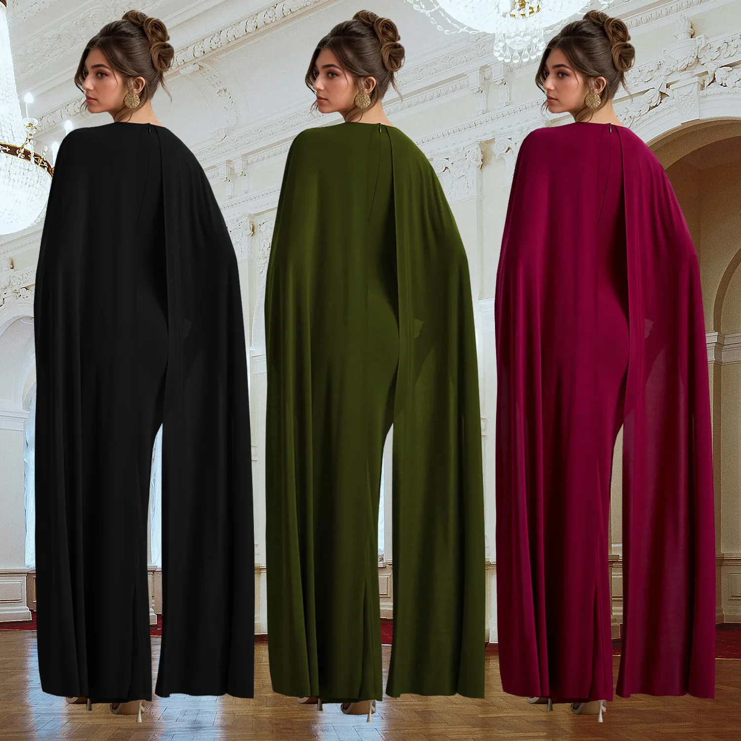 C7277 Abito casual elegante in raso da donna girocollo transfrontaliero per Amazon AliExpress scialle solido moda europea americana