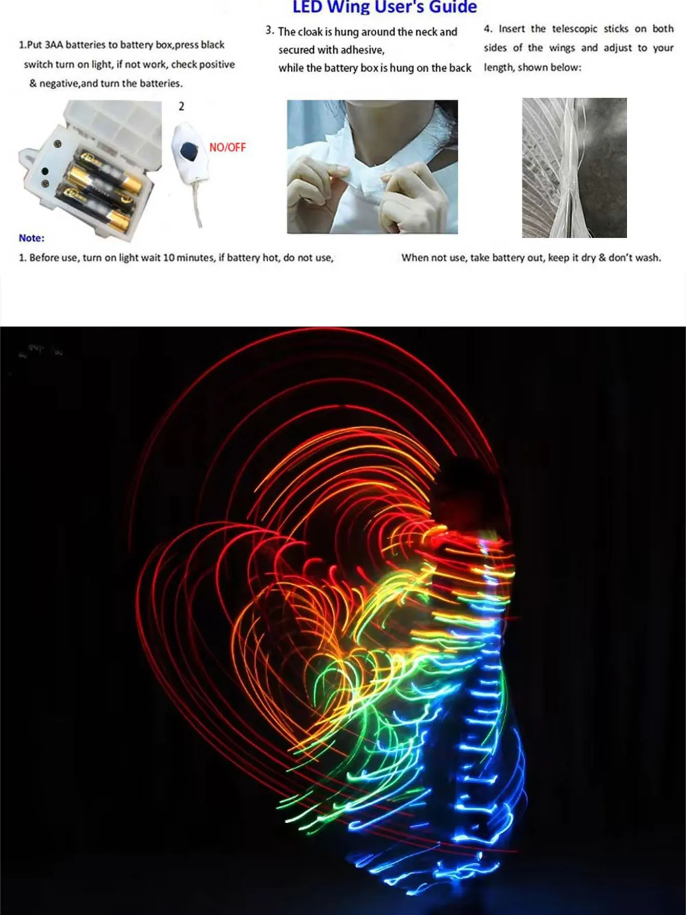 컬러풀 댄스 남성 의상 액세서리 다채로운 LED 나비 파티 날개 파티 장식 망토 (배터리 미포함)