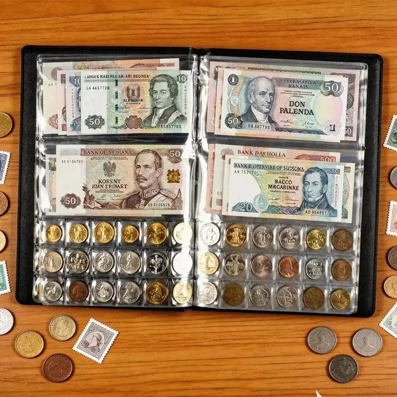 10 Sheets Banknotes And Coin Collection Book Storage Pouch Holder For  Organizer