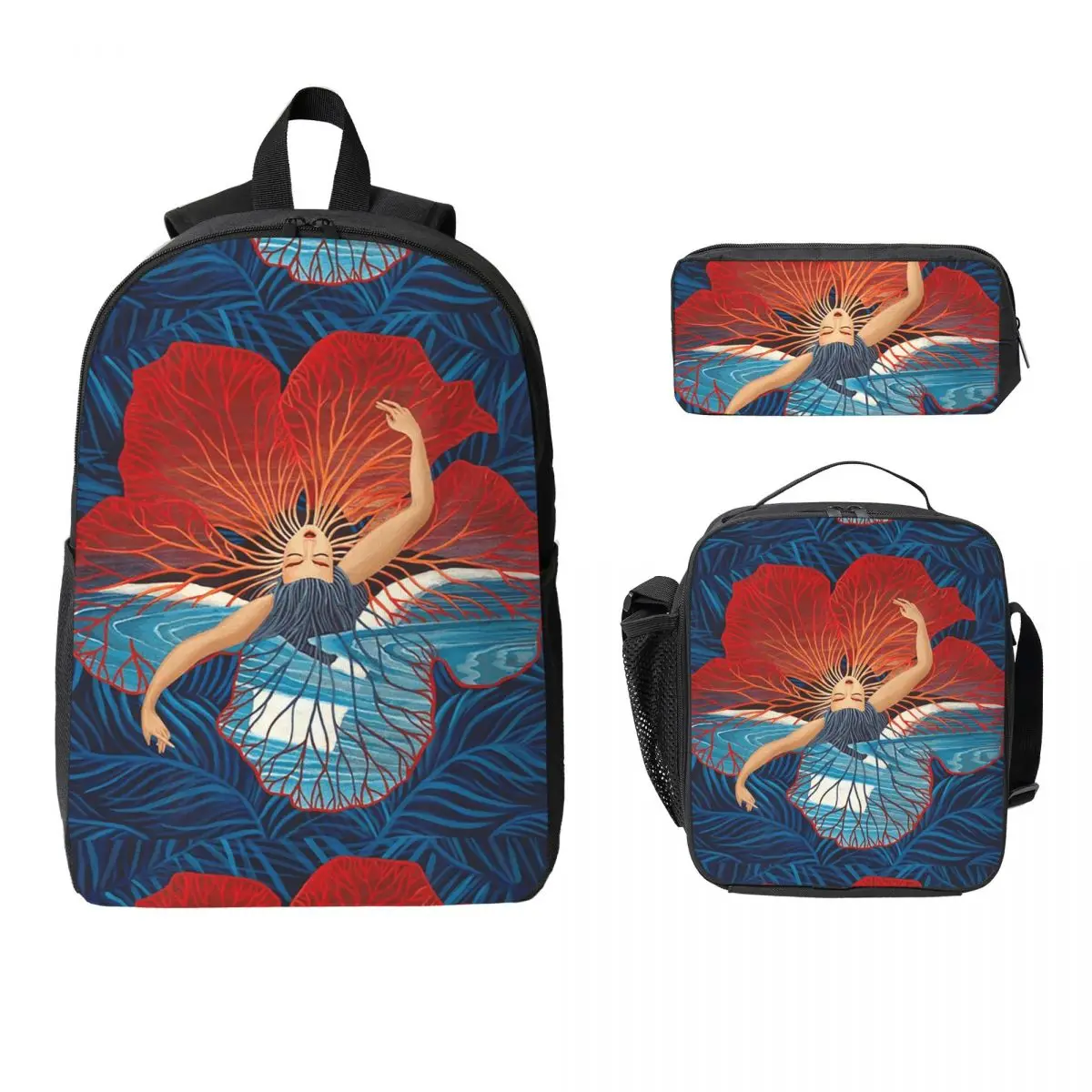 

Flower Hawaii Pele Backpack Student Boys Girls BookBag School Bag Laptop Shoulder Bags 3ps Insulated Lunch Bag Pencil Case