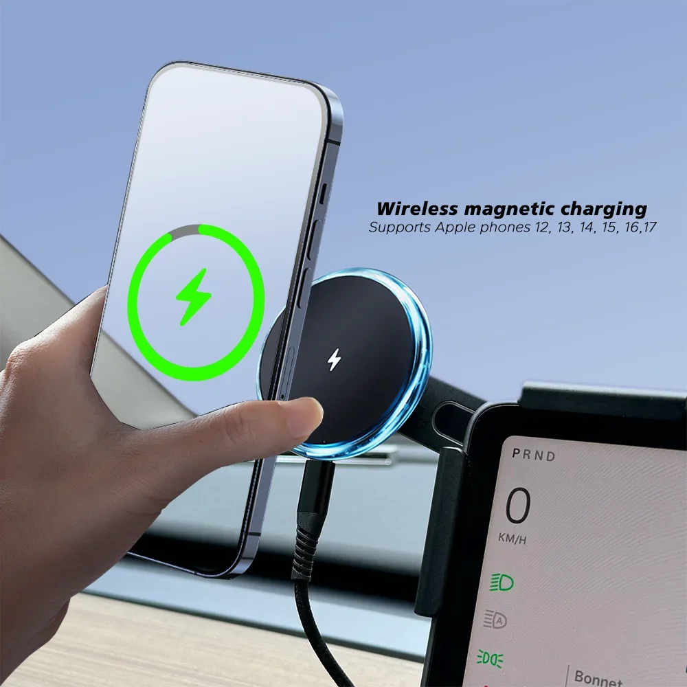 

Blue Light Ring Magnetic Wireless Charger Compatible with MagSafe Phone Holder Screen Mount For Tesla Model Y 3 Juniper Launch