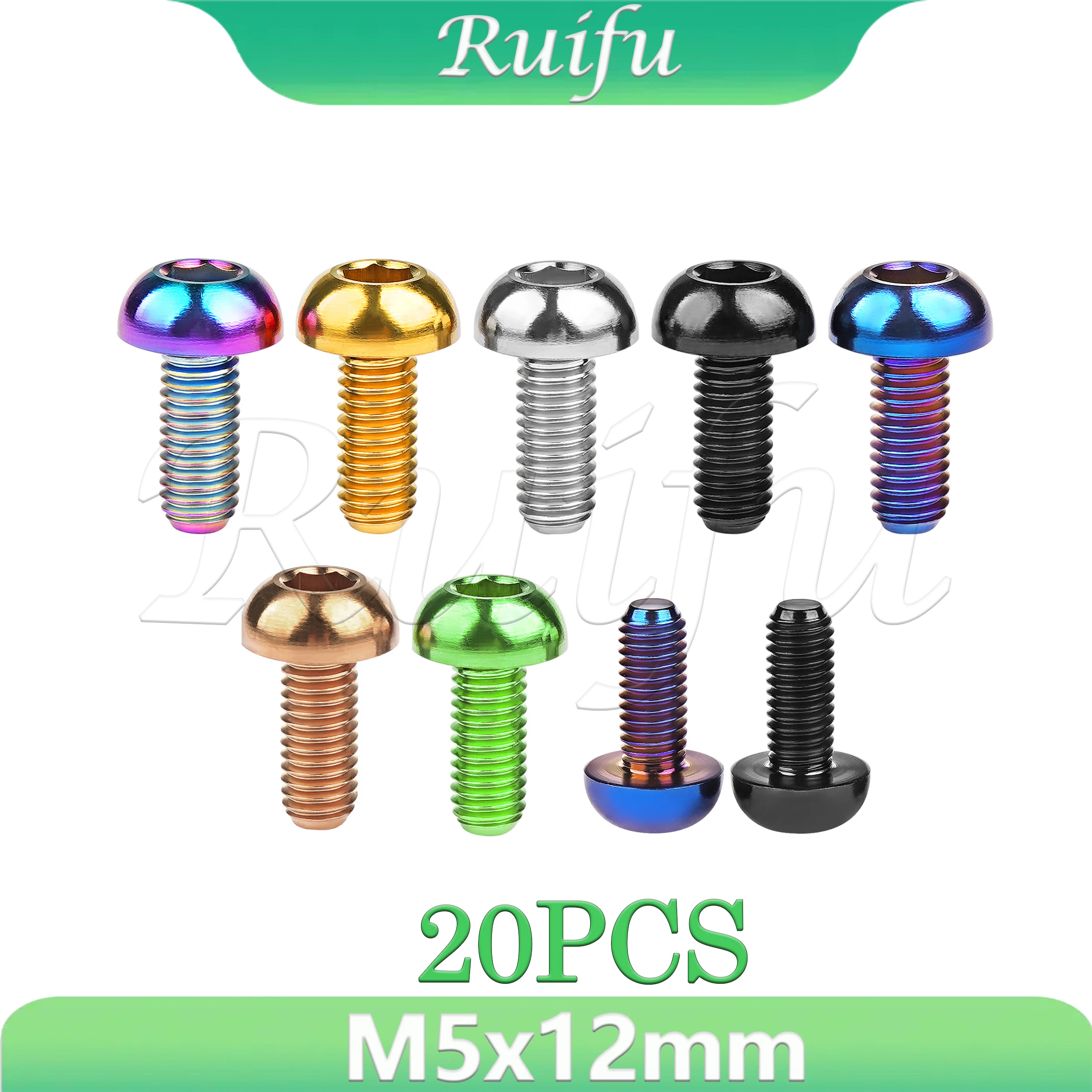 

Ruifu Titanium Bolt 20PCS M5x12mm Bottle Cages Titanium Screws Non-Standard Pitch 0.8mm for Bicycle