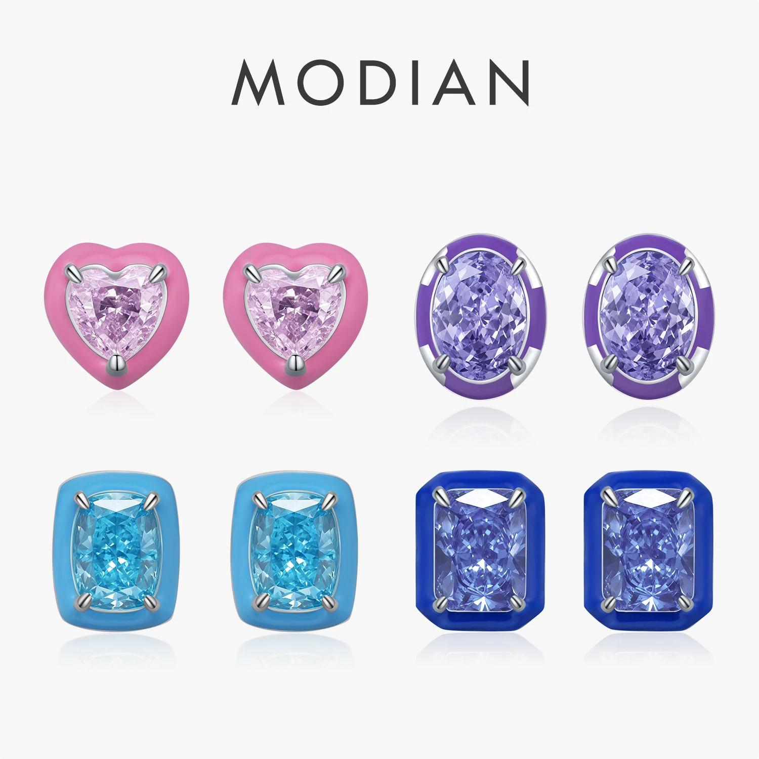 MODIAN Heart Oval Multicolor Enamel Earrings 925 Sterling Silver Luxury Crushed Ice Cut CZ Kolczyki sztyfty dla kobiet Fine Jewelry