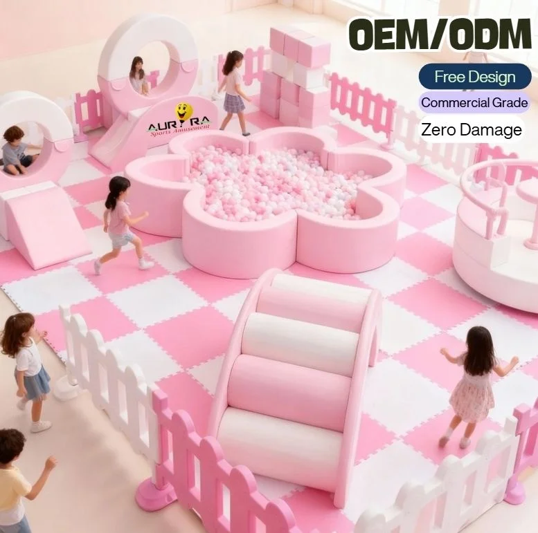 Complete Set of Indoor White Soft Play Equipment for Kids: Inflatable Castle, Ball Pit, Slide, and Padded Play Structures
