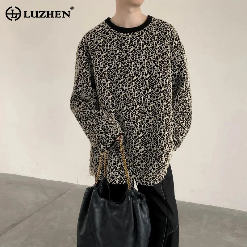 

LUZHEN 2025 Autumn Fashion Niche Design Hollow Out Long Sleeve T-shirts Men's Original High Quality Round Neck Male Tops JY3717