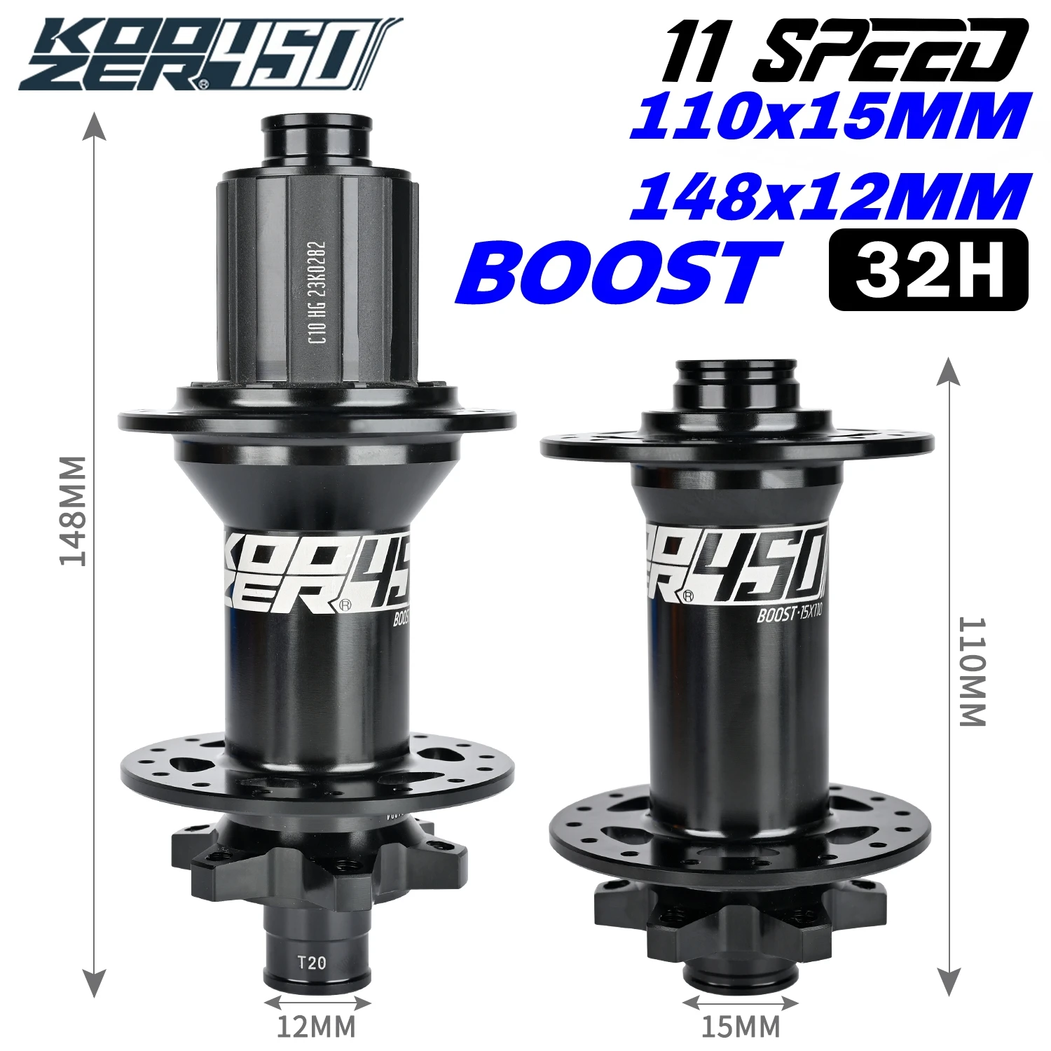 Bicycle hubs KOOZER 450 BOOST Mountain Bike Hub 6 Pawls 120HD 28 32 Hole HG XD MS 8 9 10 11 12Speed 110*15 148*12MM XM490 Upgrad