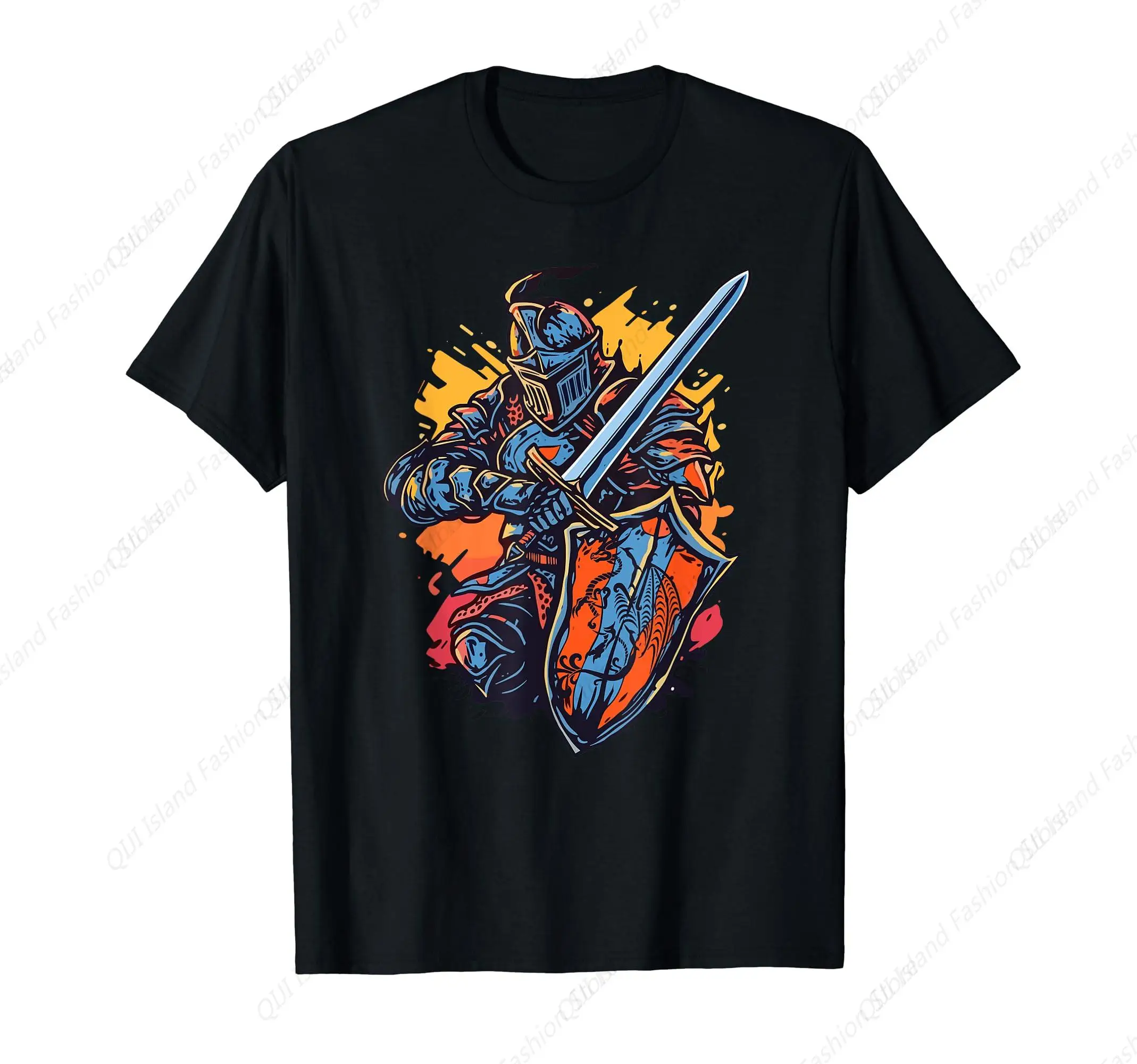 

Medieval Knight Armor Sword Shield Dragon Vintage Graphic T-Shirt