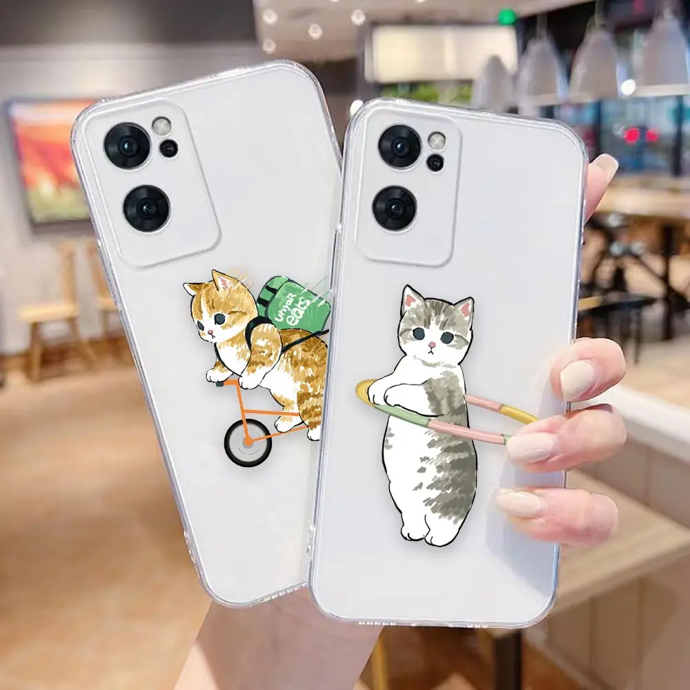 Clear Phone Case For OPPO RENO 9 8 7 6Z 6 5 4 3 2Z SE PRO PLUS 4G 5G Case Funda Coque Shell Cover Cute Cat Cartoon Illustration