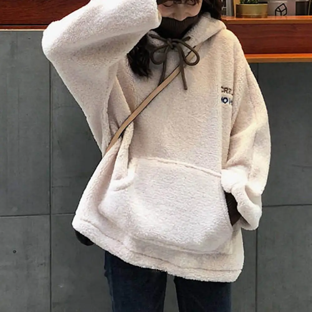 Plush Women Hoodie Solid Color Loose Pullover Hooded Korean Fashion Cold-proof Thicken Soft Spring Hooded Sweatshirts худи 후드티