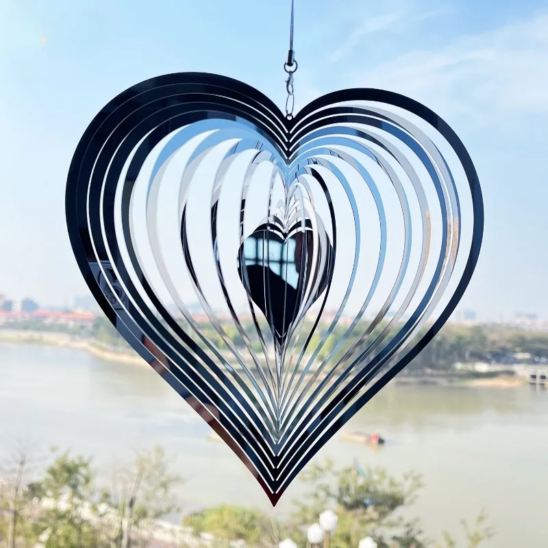 

Popular 3D rotating wind chimes wind rotating pendant home garden decoration red heart pendant
