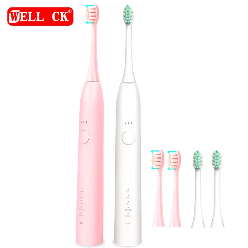 Electric Toothbrush Rechargeable Sonic  5 Mode 15 Gears Travel USB Charging  With 2 Brush Head Gift