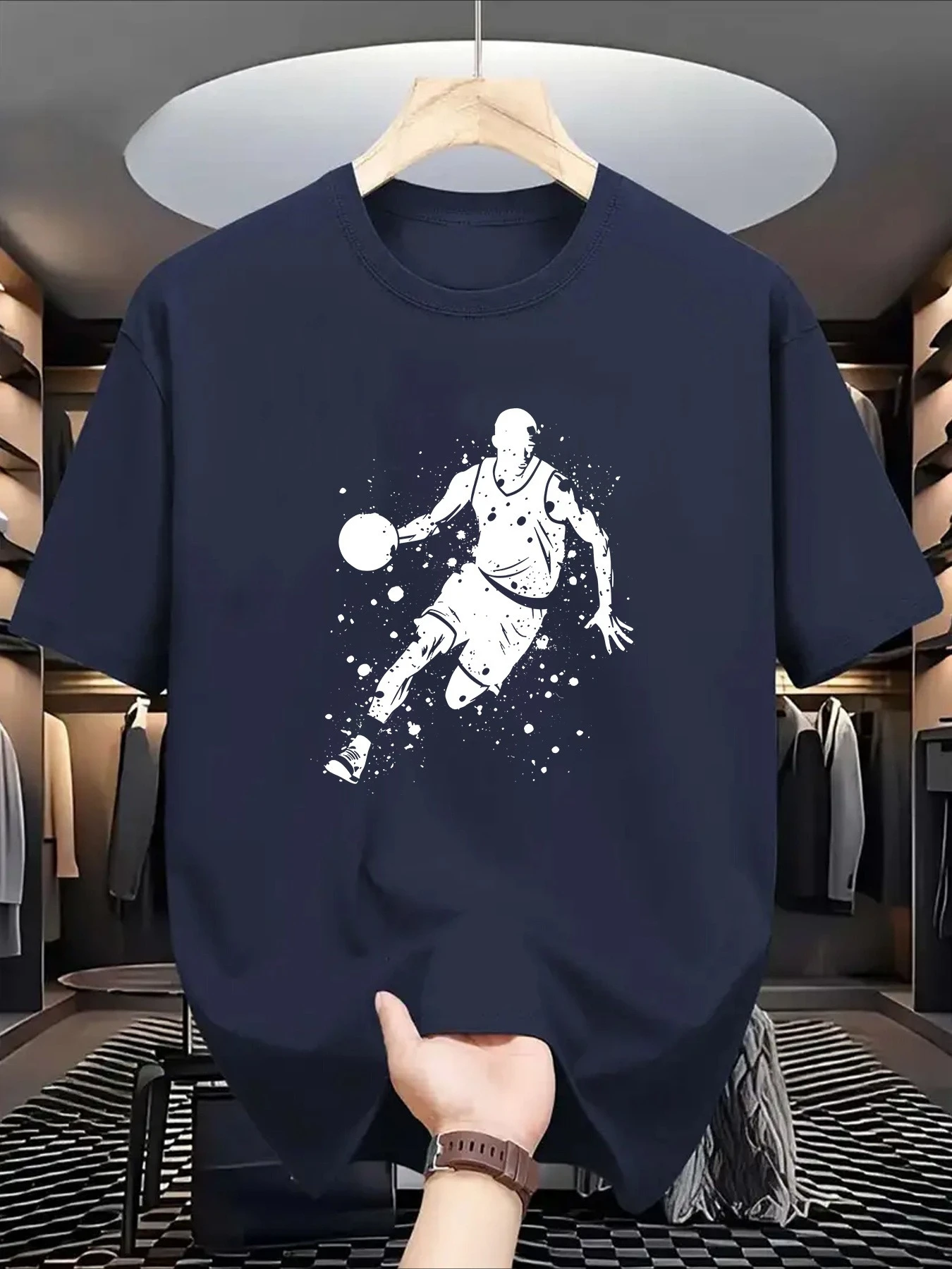 [Regular fit basketball printed T-shirt] Men's basketball pattern 100% cotton round neck printed T-shirt.