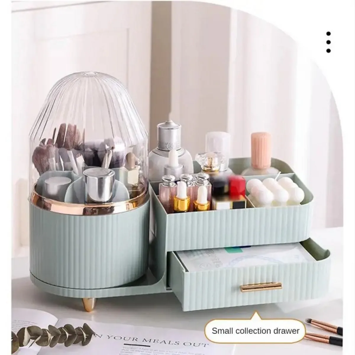 360° Rotating Makeup Organizer With Drawer,Cosmetic Display Case For Vanity Brush,Skincare,Lipstick Bathroom Countertop,Desk