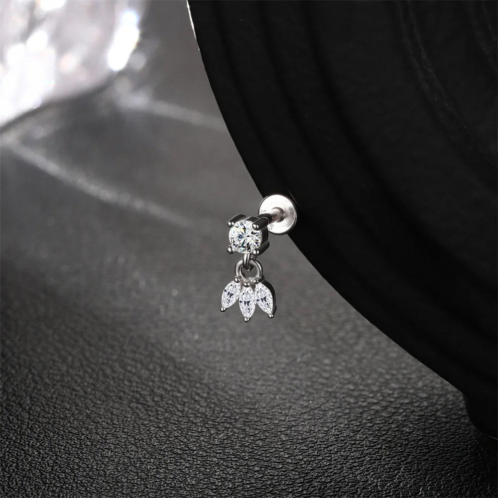 AIDE Classic Moissanite Snowflake/Heart/Horse eyes Tassel for Women 16G Flat Back Internal Thread Piercing, Anniversary Gifts view 3