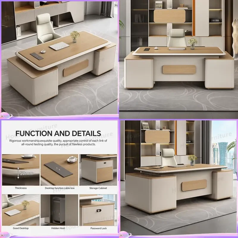L Shaped Executive Desk Modern Luxury Office Furniture Manager Boss Table Large Computer Workstation Home Office Desk Wood