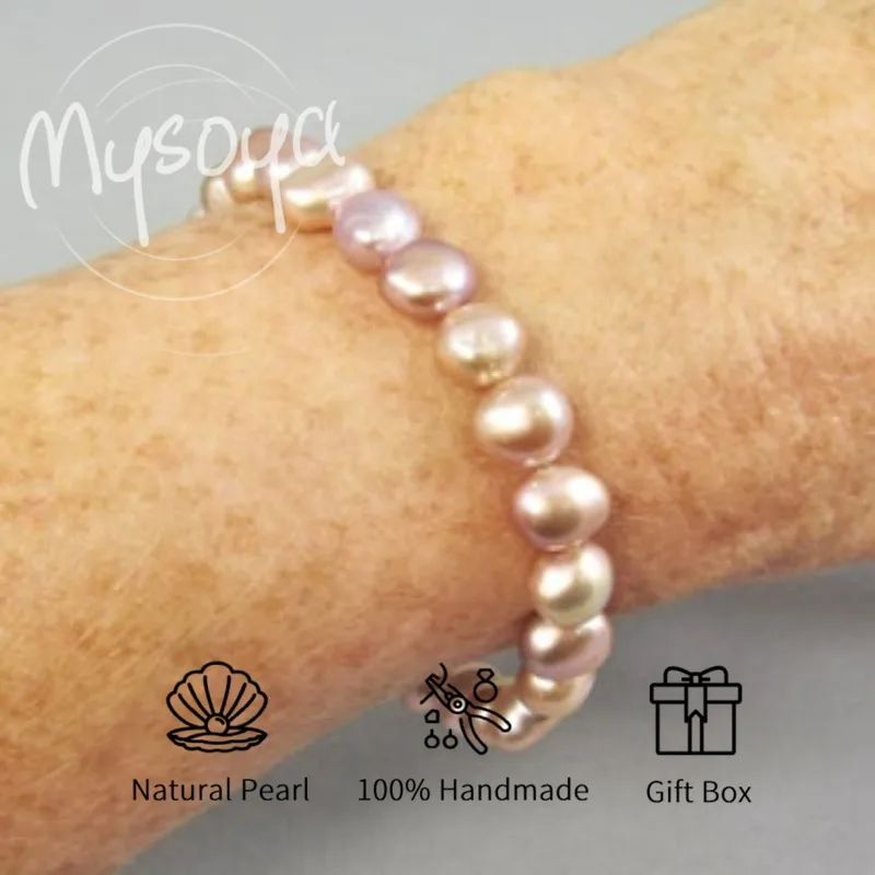 

MYSOYA розовый браслет из пресноводного жемчуга в стиле барокко 7-8 мм с подарочной коробкой для нее/его дня рождения/свадьбы/Рождества/новогоднего подарка