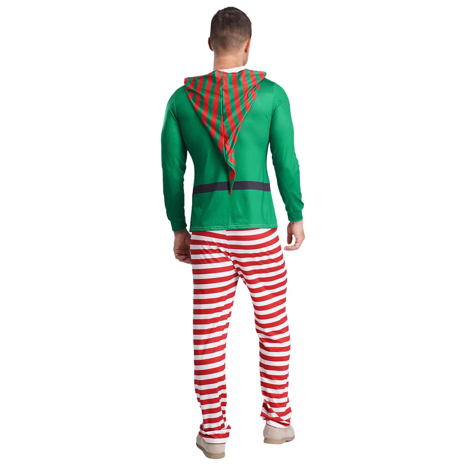 الرجال عيد الميلاد قزم تأثيري حلي عيد الميلاد عشية السنة الجديدة منامة مجموعة طويلة الأكمام مقنعين مع سروال مخطط ملابس النوم Homewear #5