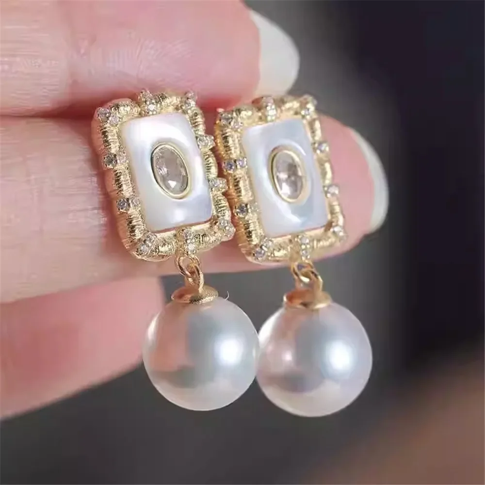DIY Pearl Accessories New S925 Sterling Silver Seiko Inlaid Sea Shell Earrings Empty Tray Fashionable Retro Versatile Exquisite