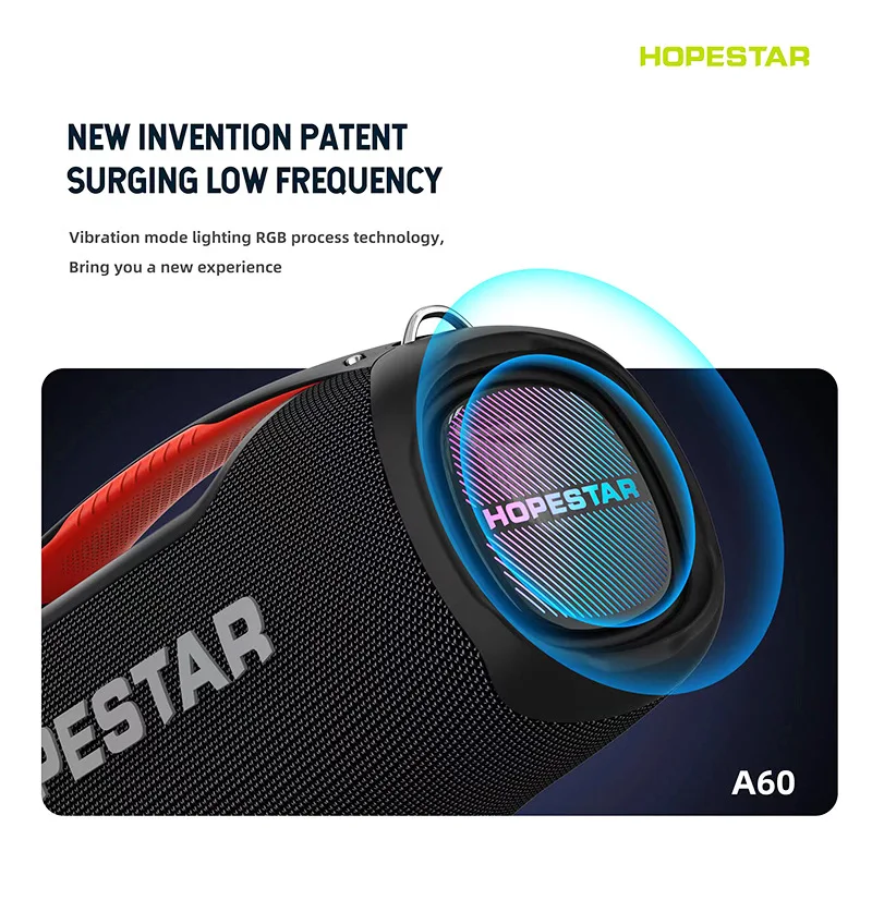 Hopestar Speaker  100W Subwoofer Speaker High Quality Loud Portable Audio Player A60  Connectivity Home Microphone