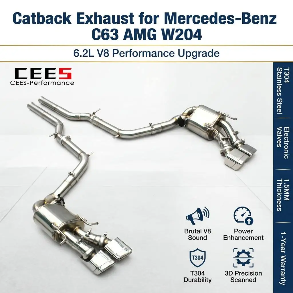 CEES Valve Catback Exhaust Car Exhaust Muffler for Mercedes-Benz C63 AMG W204 6.2L 2011-2015 Racing Exhaust Pipes System