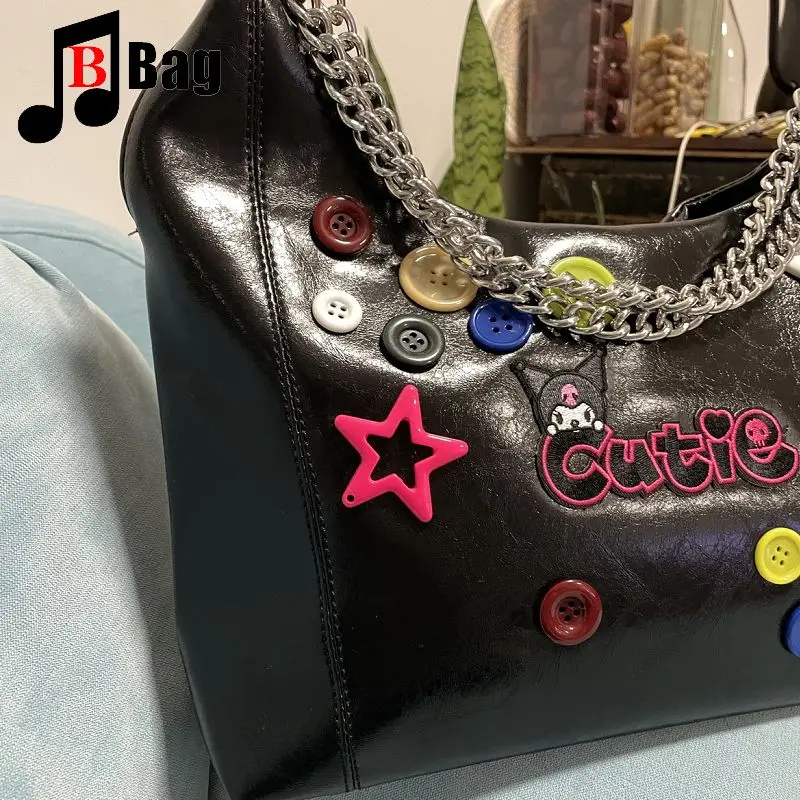 Millennium Spice Girls Tote das Mulheres Oleada Cera de couro Botão Estrelas Retro Um Ombro Motocicleta Gothic Punk cadeia axilas saco