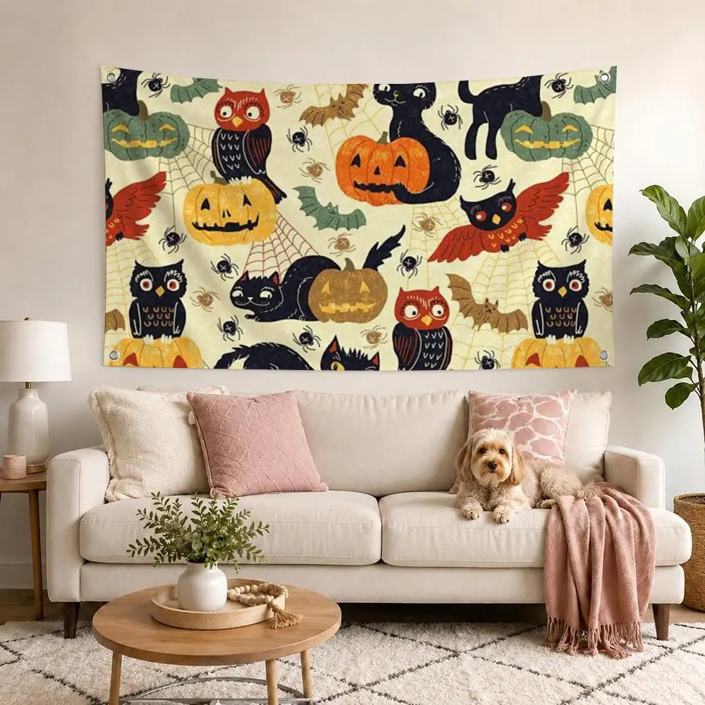Retro Black Cat Halloween Flags Flag Outdoor Decor Flaga Decorative Home Objects Barber Shop Decoration Garage