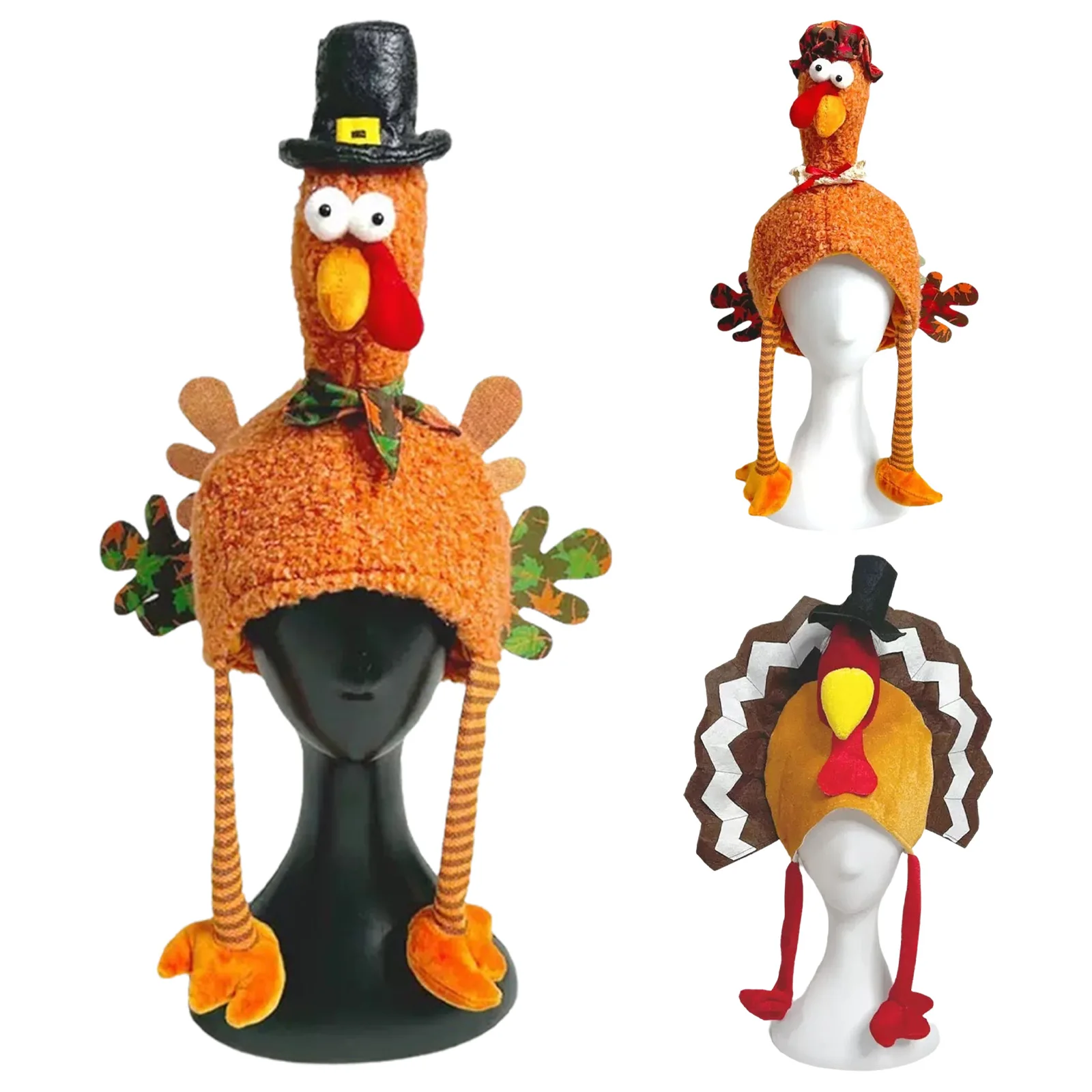 ‌Thanksgiving Turkey Costume Accessories Roasted Turkey Prop Pack Teen Halloween Cosplay Stage Performance Crochet Beanie Hat