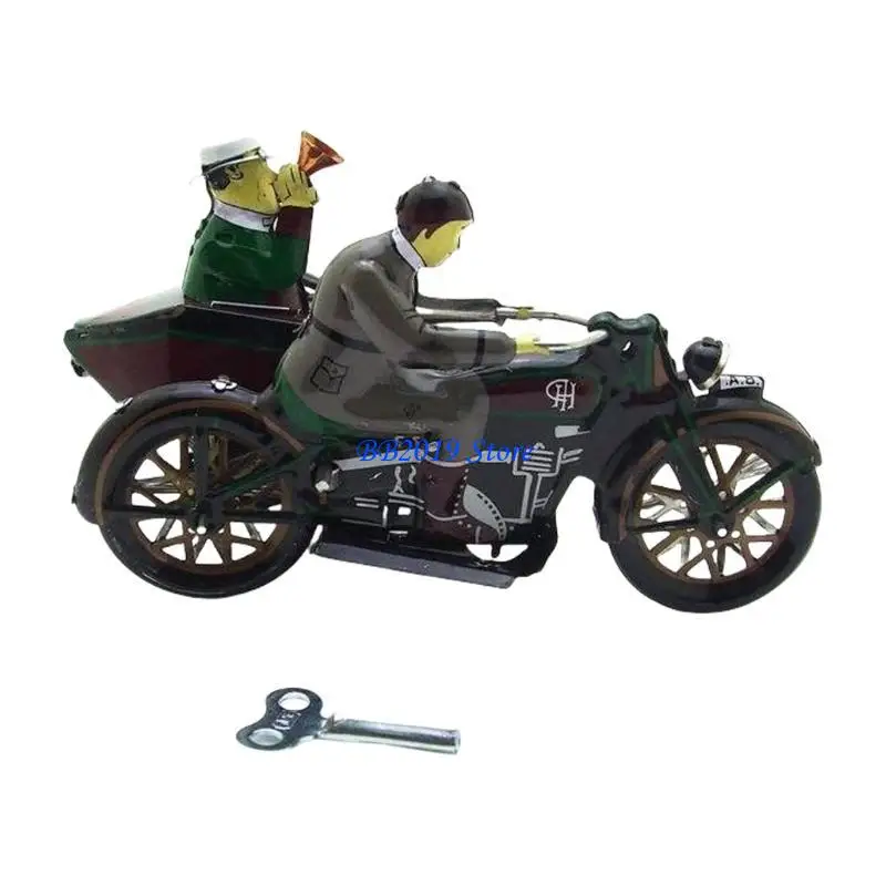 Q0KB Tinplate Men Tricycle Toy Design Onor Wind Up para adultos y niños juguete mecánico vintage