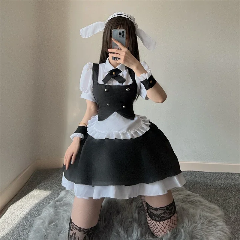 Black Bunny costumi Cosplay donne grembiule cameriera abiti giapponese Kawaii abbigliamento Lolita School Girl costumi di Halloween per le donne