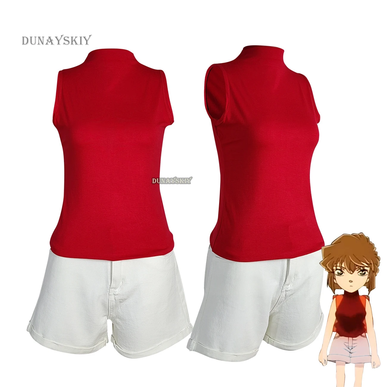 Anime Detective Conan Cosplay Miyano Shiho Costume Party Uniform Full Set WIG Top Shorts Haibara Ai Cos Suit