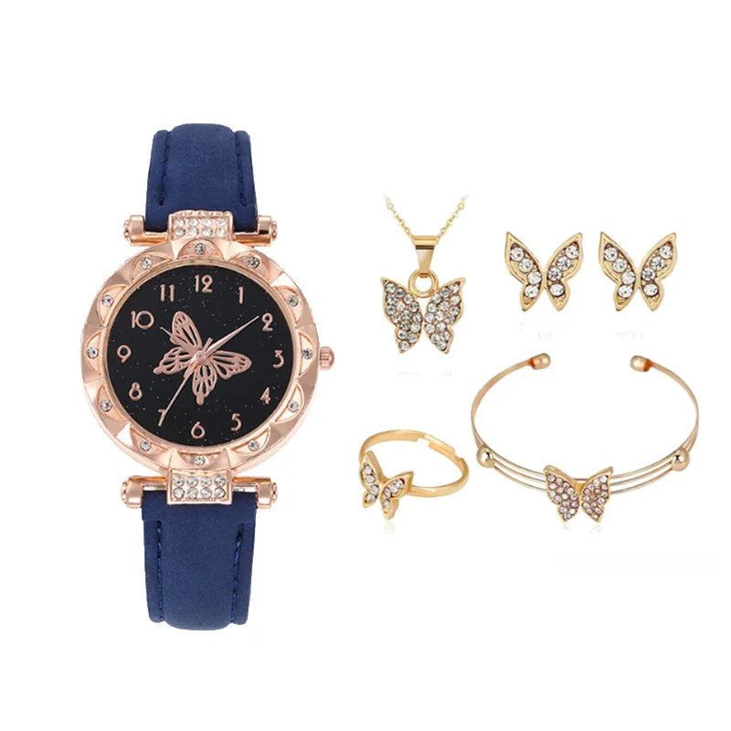 

1 set- Butterfly-Themed Quartz Wrist Watch and Jewelry Set with Simple Round Dial, Ideal Gift for Valentine's Day, Easter