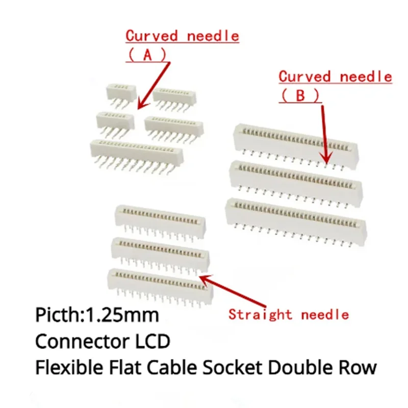 10Pcs 1.25mm FPC/FFC Connector LCD Flexible Flat Cable Socket Double Row 4/5/6/7/8/9/10/11/12/14/16/18/20/22/24/26/28/30/32 Pin