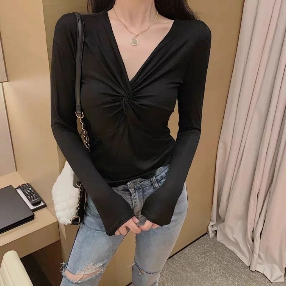 2023 Top Sexy V-neck T-shirt Women\'s Long Sleeve Shirt Blusas Clothes for Women Tops Shirts Blouses