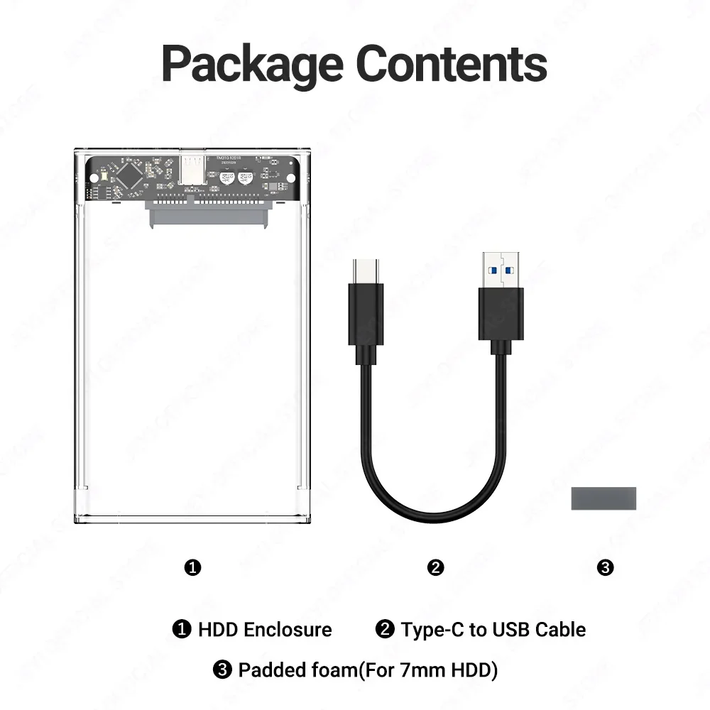 JEYI Custodia per disco rigido esterno da 2,5 pollici con adattatore per custodia HDD USB 3.1 da 6 Gbps UASP + TRIM HDD SATA a doppio protocollo per PC portatile