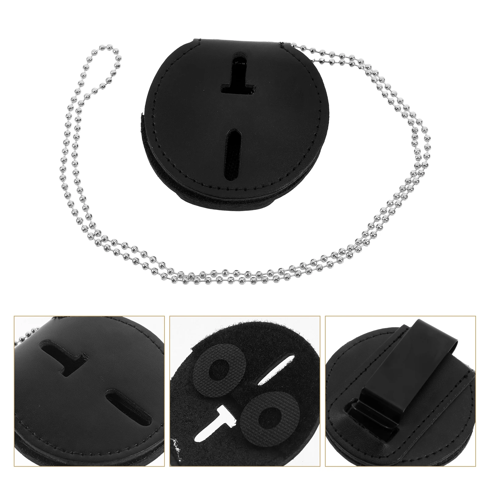 

Badge ID Holder PU Material Transparent Window Chain Necklace Clip Law Enforcement Security Cute