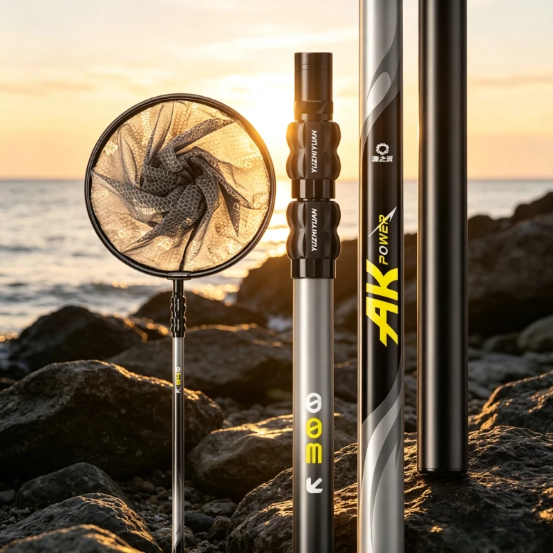 Carbon Fiber Fishing Landing Net Telescopic Big Game Ultralight Super Hard Handle Wear Resistant Anti Scratch Mesh Bag 뜰채