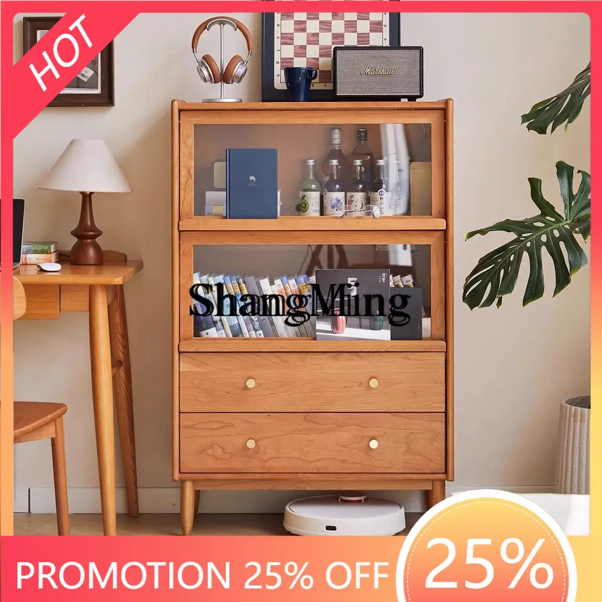 

FG Wood Magazine Locker Simple Storage Bookshelf Living Room Sofa TV Side Cabinet