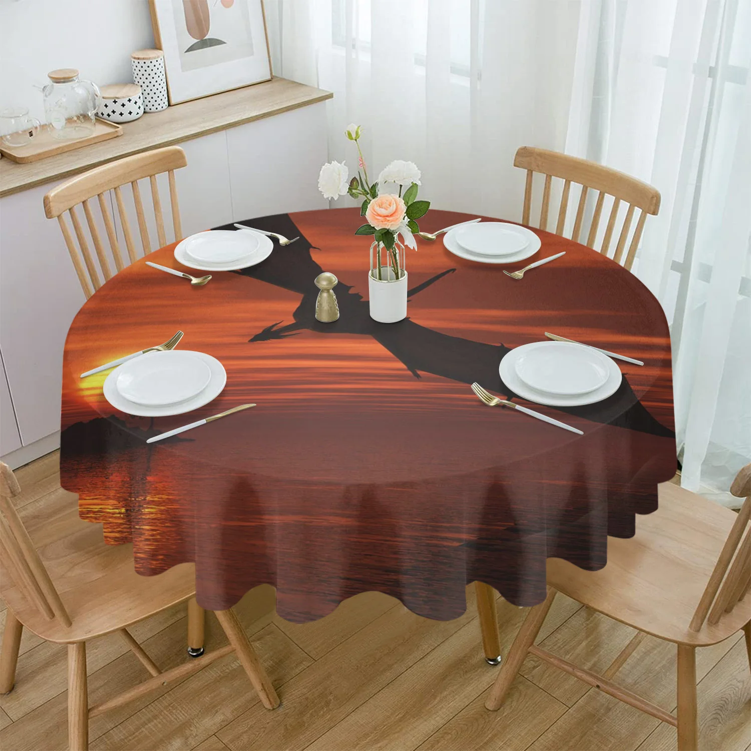 Dragon Wings Sky Sunset Landscape Sea Tablecloths for Dining Table Waterproof Rectangular Table Cover for Kitchen Living Room