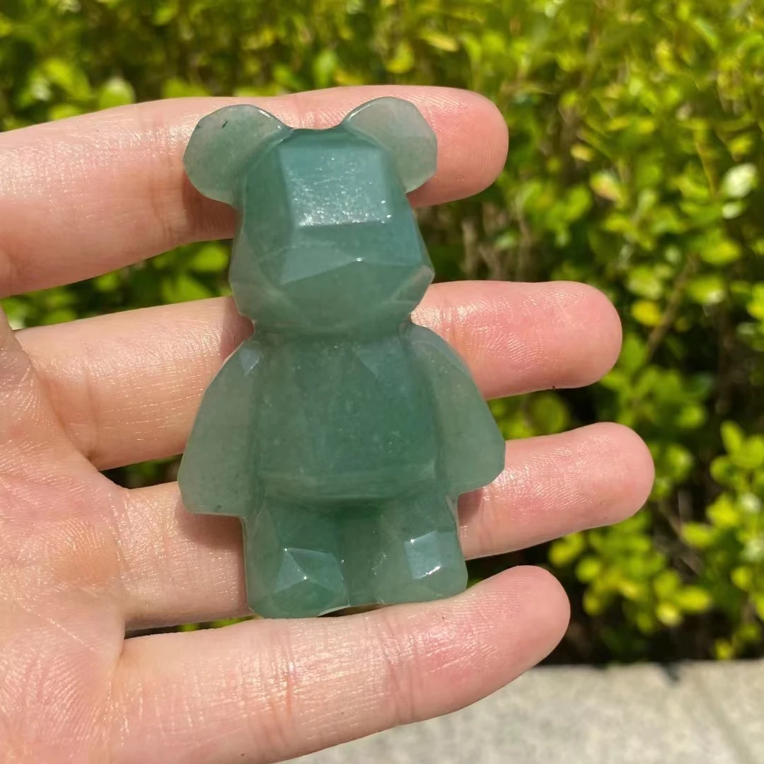 

5.9cm Natural Green aventurine Crystal Cartoon Violent Bear Carving piece Healing Stone Tabletop ornament Home Decor Children's