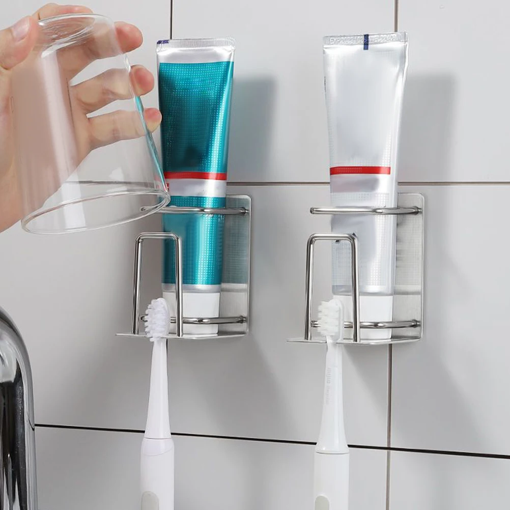 Toothbrush Holder Wall Mounted Stainless Steel Adhesive Bathroom Organizer For Mirror Tile Glass Toothbrush Rack