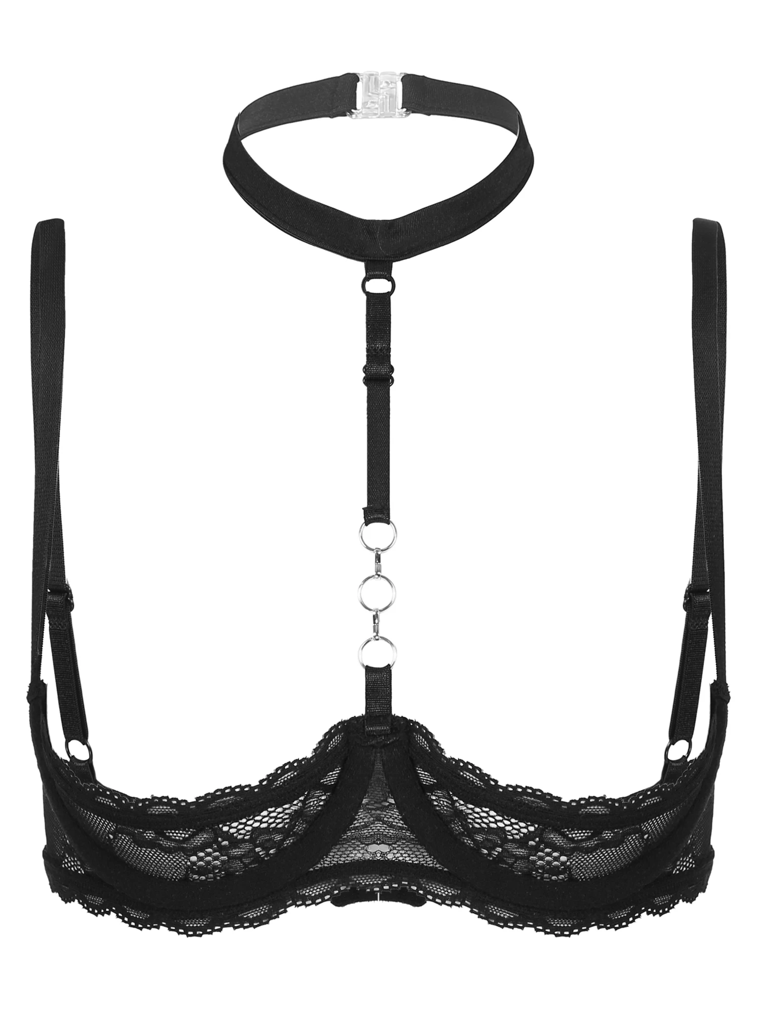 

Women Sexy Open Cups Lingerie Bra Sheer Soft Lace Halter Underwire Brassiere Exposed Nipples Chest Brace Underwear Nightwear