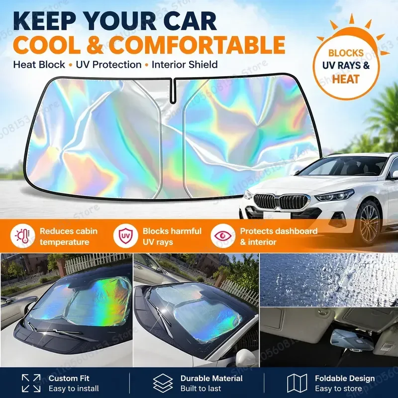 For BMW 5 Series Foldable Windshield Sun Shade UV Protection Reflective Car Sunshade Interior Accessory Heat Reduction