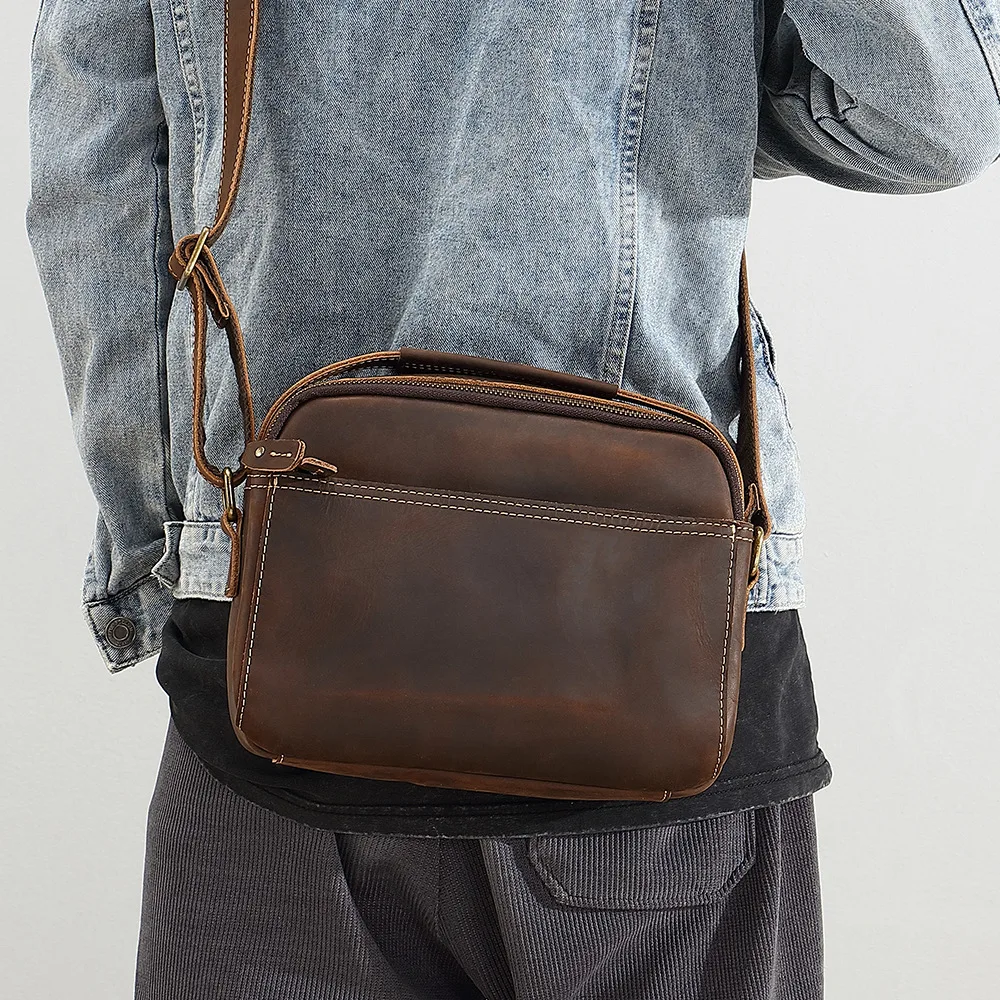 

YL-18D-214 Retro genuine leather men's crazy horse cowhide crossbody bag multifunctional portable shoulder bag