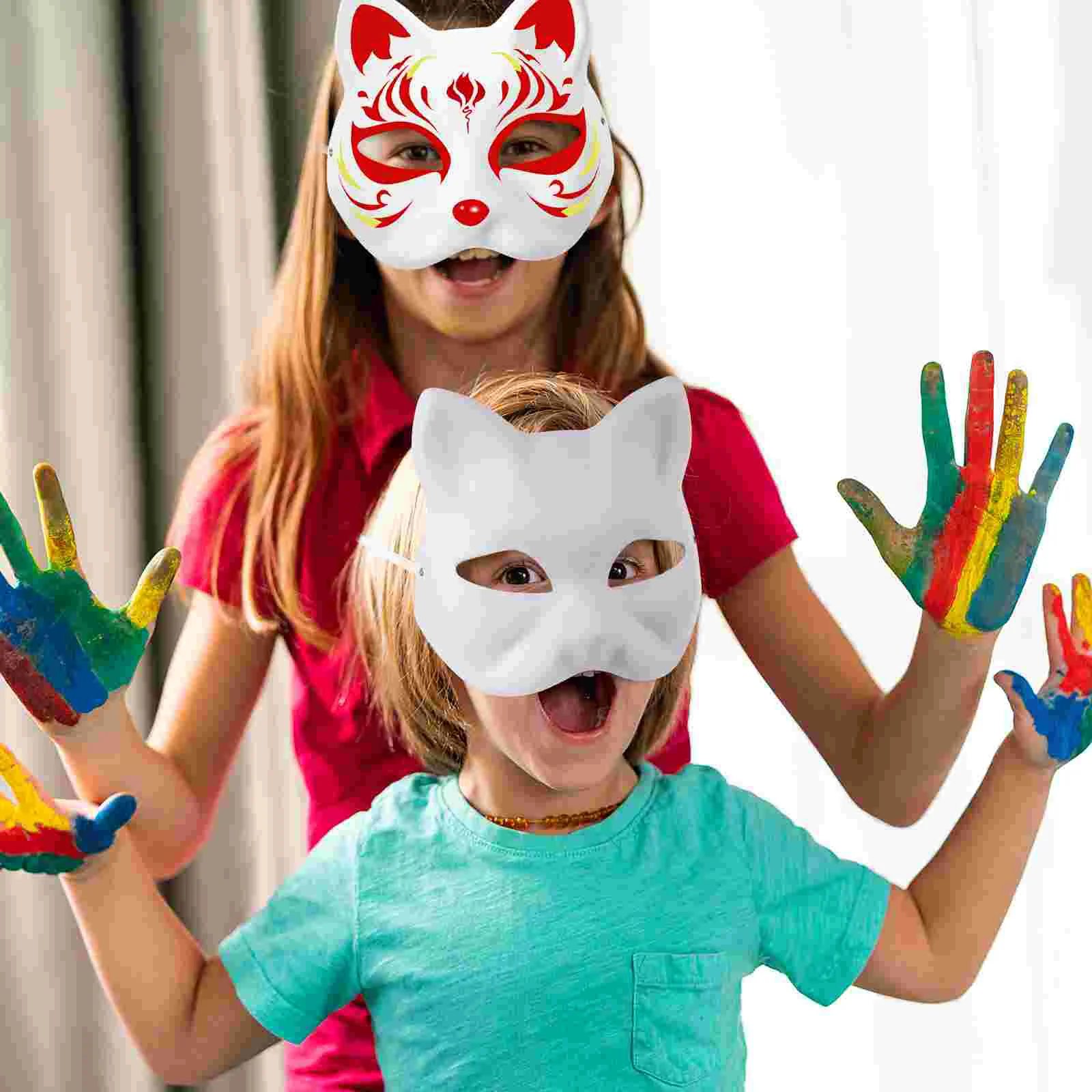 3-teilige Katzen-Gesichtsmaske zum Selbermachen, handbemalt, blanko, weißes Spielzeug für Kinder, Cosplay, Party, Halloween