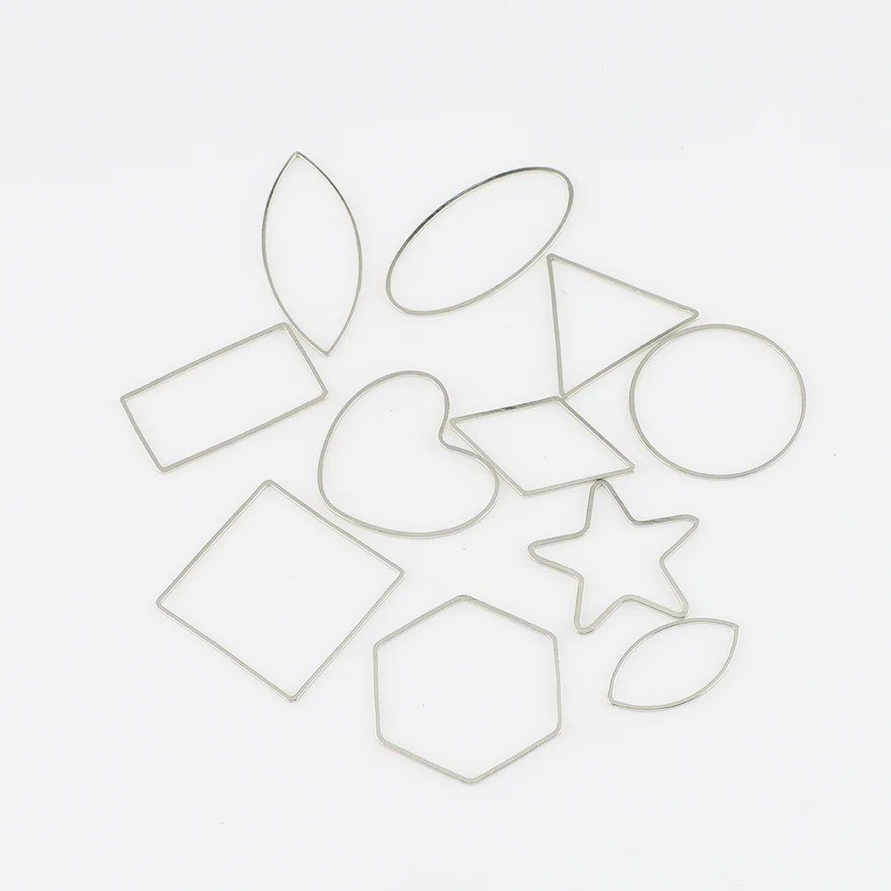 20Pcs Stainless Steel Geometric Hollow Frame Bezels Tray Pendants For DIY Earring Necklace Jewelry Making Findings Accessories