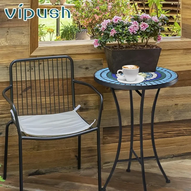 

Vipush Mosaic Outdoor Side Table, Folding End Table, Patio Accent Table Indoor Plant Stand for Living Room,